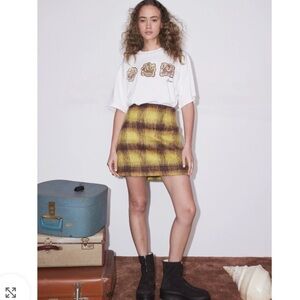 Alemais Organic Fiber Wool Alpaca Brown and Yellow Roma Plaid Mini Skirt✨